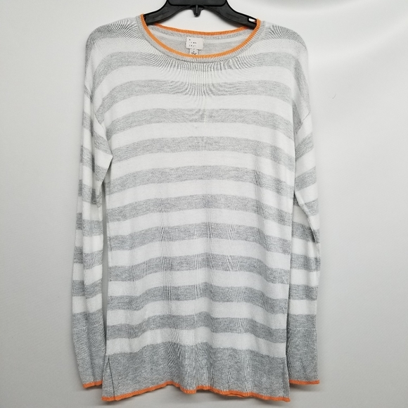A New Day Grey White Striped Crew Neck Sweater - Picture 2 of 8